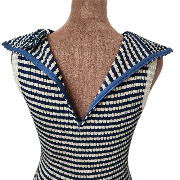 Vtg 70s CRISSA LINEA‎ ITALIANA Wool Knit Sleeveless Sweater Gold Navy Striped - Picture 5 of 7